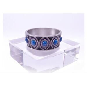 Neiman Marcus Lee Angel Silver Enamel Stone Crystal Cuff Bracelet NWT 258